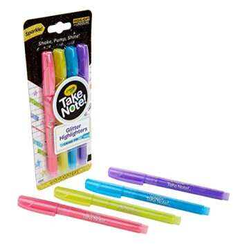 Crayola Take Note Glitter Highlighters, Assorted Colors, School Supplies, 4 Count