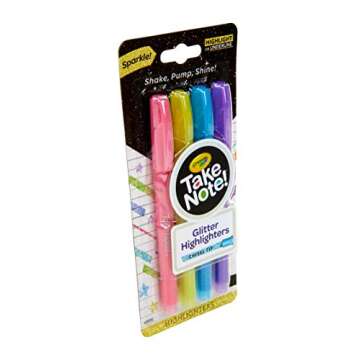 Crayola Take Note Glitter Highlighters, Assorted Colors, School Supplies, 4 Count