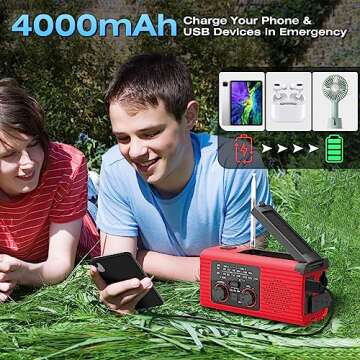 NITIGO NOAA Emergency Weather Radio, 4000mAh Weather Alert Radio Solar Charging, Hand Crank & USB Charged, AM/FM Radio with LED Flashlight, Reading Lamp, SOS Alarm, Headphone Jack for Outdoor