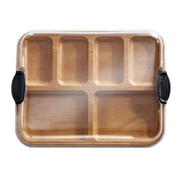 Farberware Build-a-Board Cutting Board with Compartments and Clear Locking Lid for Charcuterie, Snacks, and More-Make it. Take it. Enjoy it, 11x14 Inch, Bamboo