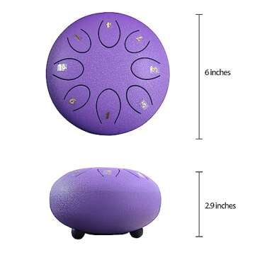 REGIS rain drum for outside，Steel Tongue Drum 8 Notes 6 Inches Chakra Tank Drum Steel Percussion Padded Travel Bag and Mallets，Musical Education Entertainment Meditation Yoga Zen Gifts(Lavende)