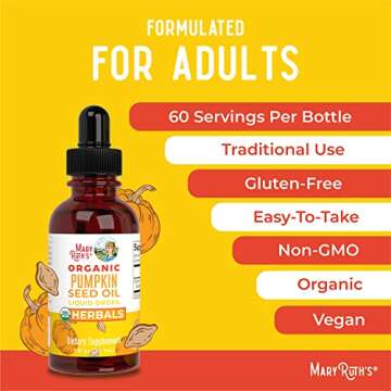 MaryRuth Organics Pumpkin Seed Oil Cold Pressed | 2 Month Supply | USDA Organic Pumpkin Seed Liquid Drops for Men and Women | Urinary Health in Men | Sugar Free | Vegan | Non-GMO | 60 Servings