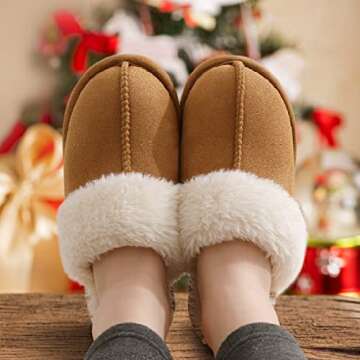 Litfun Women's Fuzzy Memory Foam Slippers Fluffy Winter House Shoes Indoor and Outdoor, Chestnut 10.5-11