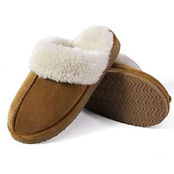 Litfun Women's Fuzzy Memory Foam Slippers Fluffy Winter House Shoes Indoor and Outdoor, Chestnut 10.5-11