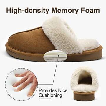 Litfun Women's Fuzzy Memory Foam Slippers Fluffy Winter House Shoes Indoor and Outdoor, Chestnut 10.5-11