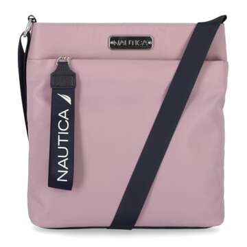 Nautica Diver Nylon Small Women's Crossbody Bag Purse with Adjustable Shoulder Strap, Lilac Rose