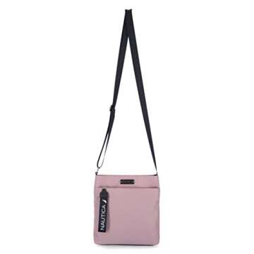 Nautica Diver Nylon Small Women's Crossbody Bag Purse with Adjustable Shoulder Strap, Lilac Rose