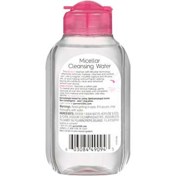 Garnier Micellar Cleansing Water, All-in-1 Makeup Remover and Facial Cleanser, For All Skin Types, 3.4 Fl Oz (100mL), 1 Count (Packaging May Vary)