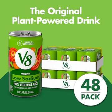 V8 Low Sodium Original 100% Vegetable Juice, Vegetable Blend with Tomato Juice, 5.5 Fl Oz - 8 Count (Pack of 6)