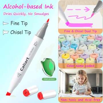 Caliart 41 Colors Dual Tip Art Markers Permanent Alcohol Based Markers Colored Artist Drawing Marker Pens Highlighters With Case for Coloring Animation Illustration Painting Card Making Underlining