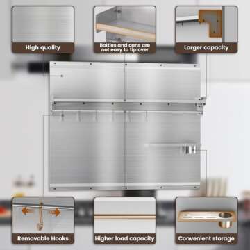 Range Backsplash - 24 x 30 Inch Stainless Steel Backsplash Wall Shield for Stove - Range Hood Stainless Backsplash with Storage Shelf and Hanging Rack, Stainless Backsplash Panel for Easy Installation