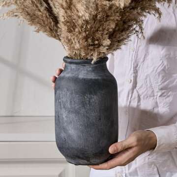 SIDUCAL Rustic Farmhouse Flower Vase | 9.5 Inch Large Ceramic Vase | Pampas Grass Vase | Modern Farmhouse Decor Vase for Home Decor, Table, Living Room Decoration, Shelf Decor, Mantel, Black