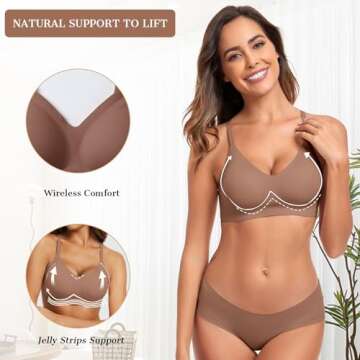 OEAK Womens Push Up Everyday Bras Comfortable Wireless Bralettes V Neck Seamless Bra Smooth Brassiere Wire Free Basic Bras Coffee S