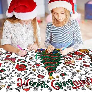 OHOME Xmas Giant Coloring Poster/Tablecloth-Christmas Crafts for Kids-30 x 72 Inches Jumbo Paper Coloring Banner Kids Gifts Activities Toys Party Classroom Christmas Decorations[Kids Games]