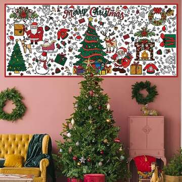 OHOME Xmas Giant Coloring Poster/Tablecloth-Christmas Crafts for Kids-30 x 72 Inches Jumbo Paper Coloring Banner Kids Gifts Activities Toys Party Classroom Christmas Decorations[Kids Games]