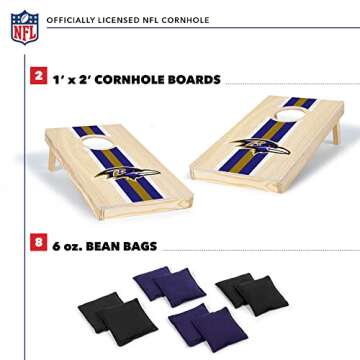 Wild Sports NFL Football Baltimore Ravens 1' x 2' Travel Size Solid Wood Cornhole Set with Direct Print HD Team Graphics – Great Gift for Any Sports Fan! Bean Bag Toss Family Games for Outdoor Play