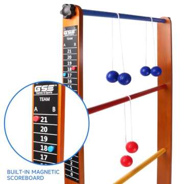 GSE Games & Sports Expert Premium Solid Wood Ladder Ball Toss Game Set with Ladder Ball Bolas & Carrying Case for Outdoor Backyard Lawn