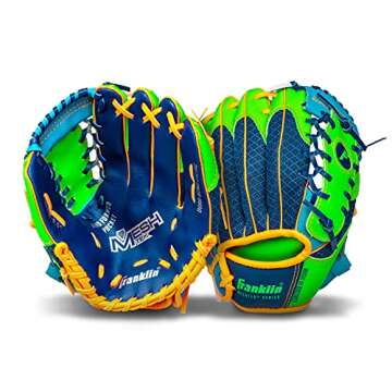 Franklin Sports Kids Baseball Gloves - Meshtek Child's Teeball Glove + Ball Set - Boys + Girls Teeball Mitt Set - Right Hand Throw - 9.5" - Navy/Lime