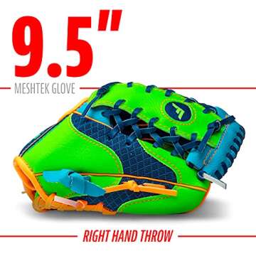 Franklin Sports Kids Baseball Gloves - Meshtek Child's Teeball Glove + Ball Set - Boys + Girls Teeball Mitt Set - Right Hand Throw - 9.5" - Navy/Lime