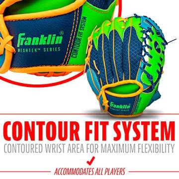 Franklin Sports Kids Baseball Gloves - Meshtek Child's Teeball Glove + Ball Set - Boys + Girls Teeball Mitt Set - Right Hand Throw - 9.5" - Navy/Lime