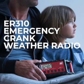 Midland - ER310, Emergency Crank Weather AM/FM Radio - Multiple Power Sources, SOS Emergency Flashlight, Ultrasonic Dog Whistle, & NOAA Weather Scan + Alert (Red/Black)