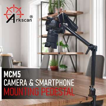 Arkscan MCM5 Tabletop Photography Videography Live Stream Zoom Meeting Classroom Table clamp Mount with ¼-20 mounting Bolt for iPhone Android Smartphone, and Nikon Sony Canon Camera & Camcorder