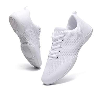 TWDKCHER Youth Cheer Shoes Girls White Cheerleading Shoes Dance Athletic Training Breathable Fabric Dancing Lightweight Competition Comfortable Sport Kids Girls Cheer Sneakers