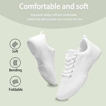 TWDKCHER Youth Cheer Shoes Girls White Cheerleading Shoes Dance Athletic Training Breathable Fabric Dancing Lightweight Competition Comfortable Sport Kids Girls Cheer Sneakers