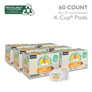 Newman's Own Organics Special Blend Decaf Keurig Single-Serve K-Cup Pods, Medium Roast Coffee, 60 Count (6 Packs of 10)