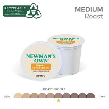 Newman's Own Organics Special Blend Decaf Keurig Single-Serve K-Cup Pods, Medium Roast Coffee, 60 Count (6 Packs of 10)