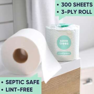 Save Trees Bamboo Toilet Paper -24 Rolls Of Septic Safe Organic Toilet Paper 3-ply, 300 Sheets Per Roll - PFAs Free, FSC Certified, Plastic & Chemical Free - For Home, Boat & RV Use