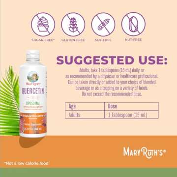 MaryRuth Organics Quercetin Liposomal | Liquid Quercetin 500mg| Cardiovascular Health | Cellular Health | Overall Wellness | Ultra Absorption | Bioflavonoid | Vegan | | Gluten Free | 15.22 Fl Oz