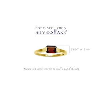 Silvershake 1.13 CTW 7X5mm Natural Octagon Shape Red Garnet 14K Yellow Gold Plated 925 Sterling Silver East-West Solitaire Promise Ring January Gemstone Birthstone Size 6