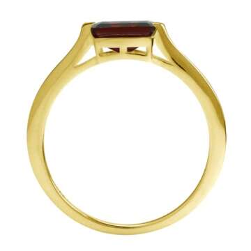 Silvershake 1.13 CTW 7X5mm Natural Octagon Shape Red Garnet 14K Yellow Gold Plated 925 Sterling Silver East-West Solitaire Promise Ring January Gemstone Birthstone Size 6