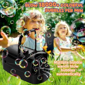 Bubble Machine - 18000+ Bubbles/Min, 2 Speed Options, 6 Wands, Indoor/Outdoor Fun