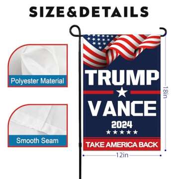 Trump Vance 2024 Garden Flag 12x18 Inch Double Sided Trump Vance Flags with Vivid Color for Yard Lawn Garden Decor, Home Decorative Flags Banner for House Sign Outside Decorations