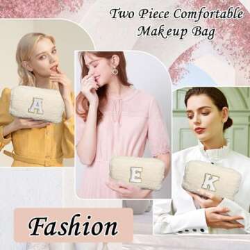 YOOLIFE Valentines Day Gifts for Her, Letter Makeup Bag Monongram Makeup Bag Gifts for Teen Girls Daughter Gifts Wedding Gifts Bridesmaid Gifts Self Care Gifts Birthday Gifts for Women (White K)