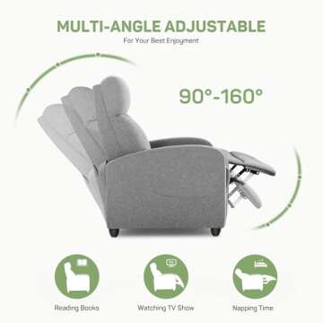 Recliner Chair with Massage and Lumbar Support, Small Fabric Home Theater Seating, Adjustable Modern Reclining Chair for Adults in Living Room