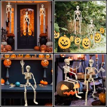 6 Pack Halloween Skeleton Decorations - 16" Poseable Skeletons with Full Body Movable Joints, Indoor and Outdoor Spooky Décor for Halloween Parties, Haunted Houses, and Yard Decorations