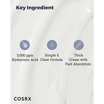 COSRX Hyaluronic Acid Moisturizing Cream, Long-lasting Hydration, Rich Moisturizer for Sensitive Skin 3.52 oz / 100g, Korean Skin Care, Animal Testing Free, Parabens Free