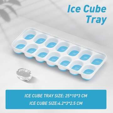 ChefAide Ice Cube Tray with Lid,4 Pack Durable Stackable Ice Cube Trays for Freezer with Removable Lids,Easy-Release Plastic & Silicone Ice Tray for Cocktail,Coffee