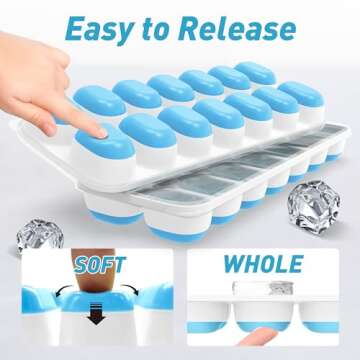 ChefAide Ice Cube Tray with Lid,4 Pack Durable Stackable Ice Cube Trays for Freezer with Removable Lids,Easy-Release Plastic & Silicone Ice Tray for Cocktail,Coffee