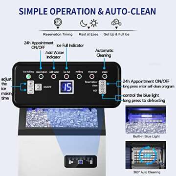 Commercial Ice Maker Machine 120Lbs/24H with 35Lbs Ice Capacity, 45Pcs Clear Ice Cubes Ready in 11-20Mins, Stainless Steel Under Counter Freestanding Large Ice Machine, 2 Water Inlet Modes