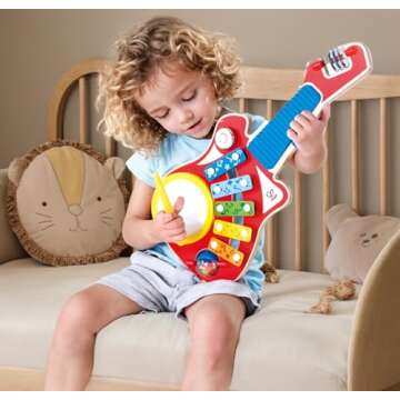 Hape 6-in-1 Music Maker | Colorful 6 Instrument Guitar Shaped Musical Toy for Ages 18 Months+