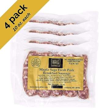 MeatCrafters Maple Sage Breakfast Pork Sausage, Minimally Processed, No Artificial Ingredients, 10oz (4-Pack, 20 Total Links)