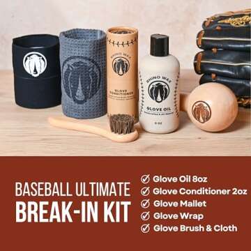 Rhino Wax - Baseball Glove Ultimate Break-In Kit - Includes Baseball Glove Oil, Baseball Glove Conditioner, Glove Mallet, Glove Wrap, Brush, and Microfiber Cloth - This is How to Break in a Glove Fast