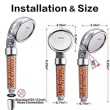 NOSAME Shower Head, Filter Filtration High Pressure Water Saving 3 Mode Function Spray Handheld Showerheads for Dry Skin & Hair