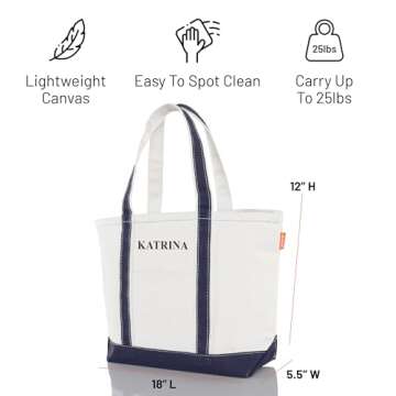 CB STATION Medium Classic Canvas Tote Bag for Women, Top Zipper Closure, Outer Pocket, Daily Essentials, Groceries, Traveling