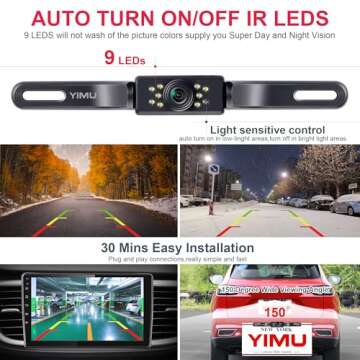 YIMU Car Backup Camera, License Plate Camera with 7 LED Lights Rear Camera, HD Night Vision Rear View Camera,Wide View Angle, IP69K Waterproof Reverse Vehicle Camera for Cars,SUV,Trucks (A4031)