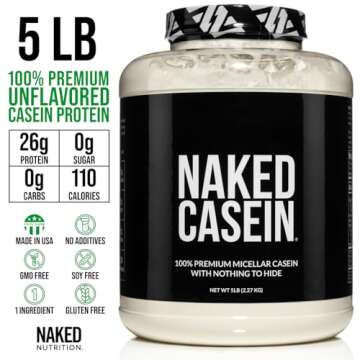 Naked Casein - 5Lb Micellar Casein Protein Powder - Bulk, GMO-Free, Gluten Free, Soy Free, Preservative Free - Stimulate Muscle Growth - Enhance Recovery - 76 Servings